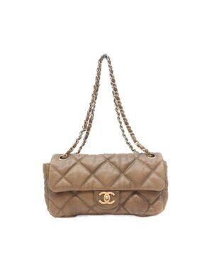 Chanel Vintage Brown Calf Bubble Quilt Gold Chain Shoulder Bag